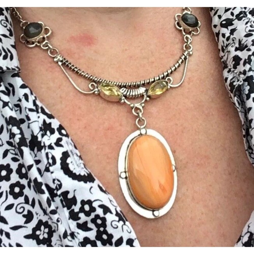 Carnelian Necklace with Citrine & Labradorite Bright Boho Statement Necklace